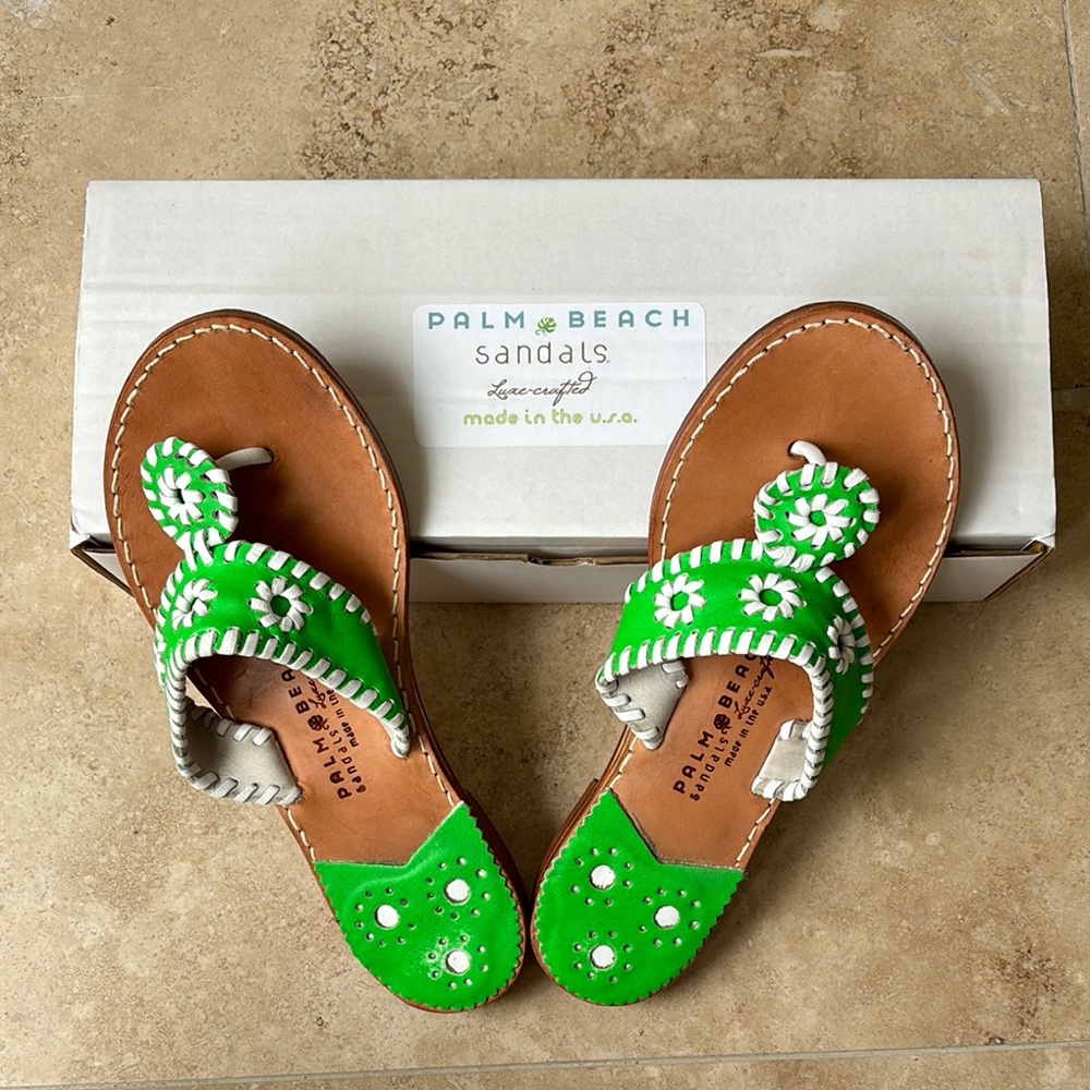 Palm Beach Sandals Green with White Trim